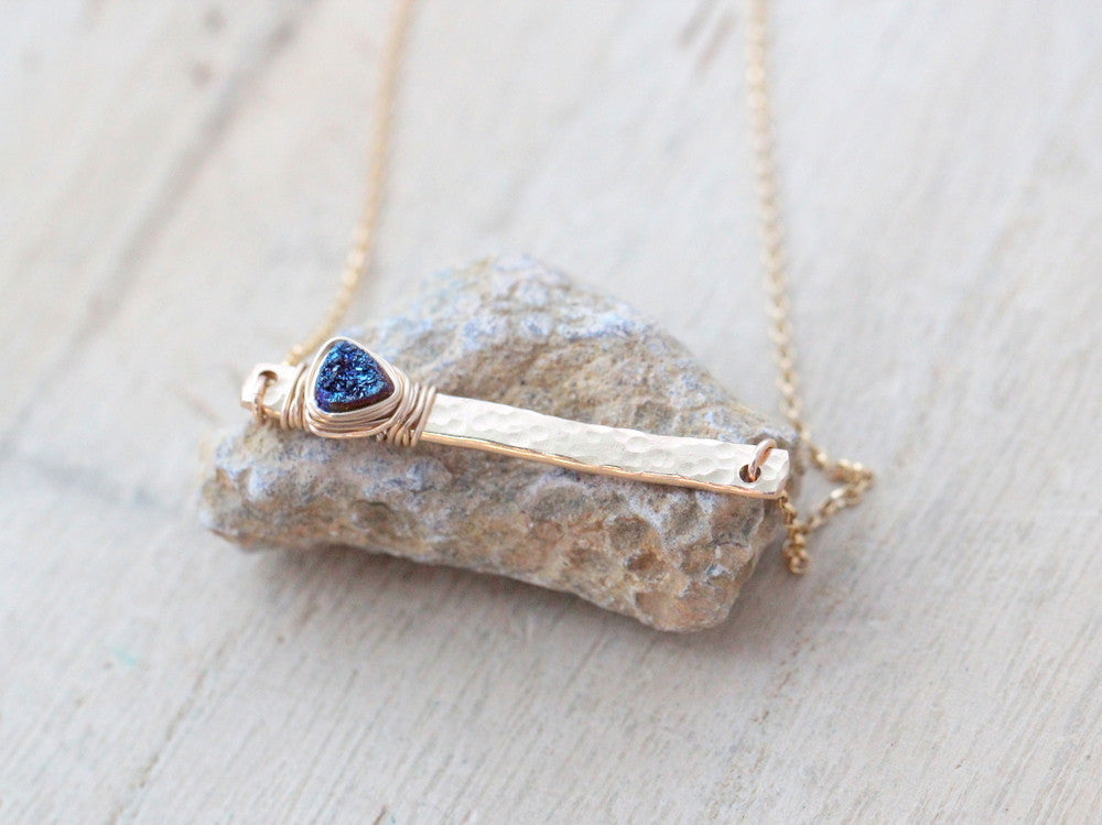 Druzy Bar Necklace - Cobalt    (As Seen on Baby Daddy)