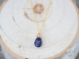 Lapis Lazuli Solitaire Necklace - Gold