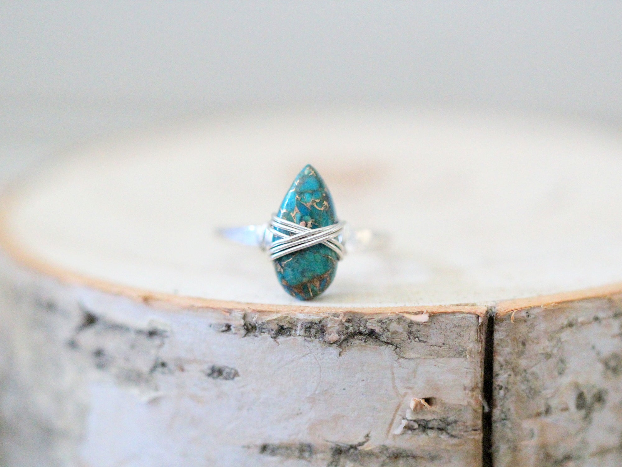 Copper Turquoise Teardrop Ring