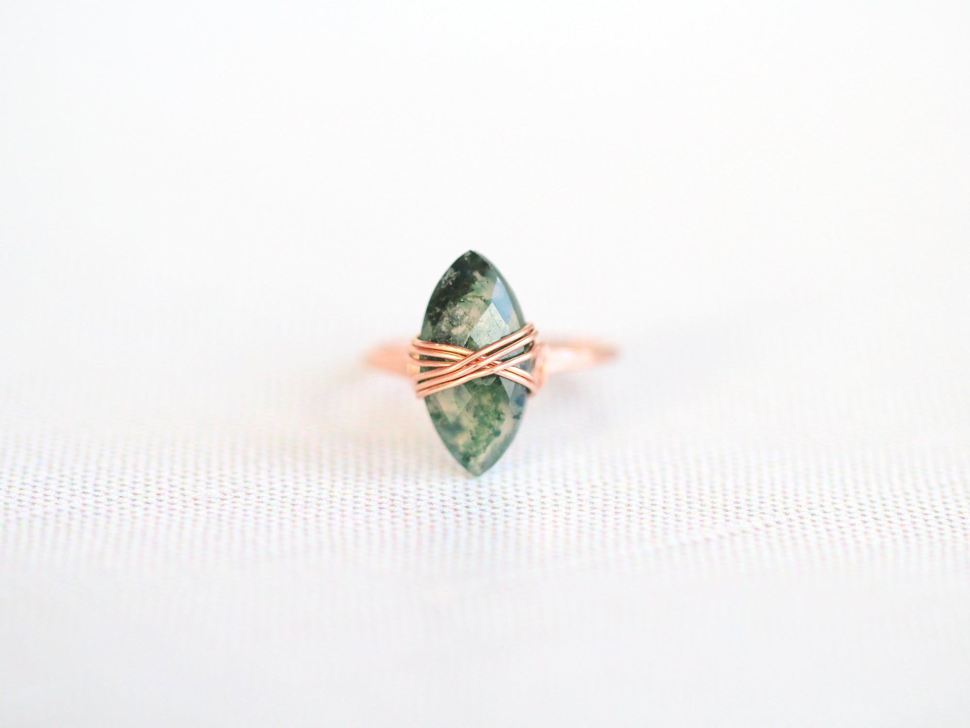 Moss Agate Marquis Caged Ring