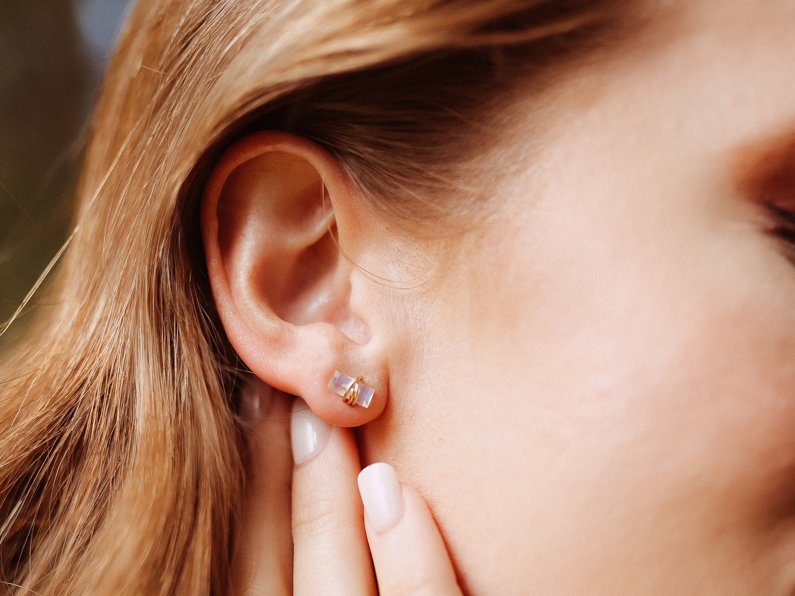 Baguette Studs - Moonstone