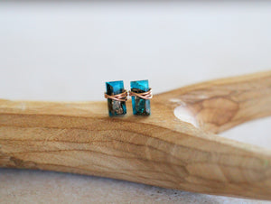 Baguette Studs - Copper Apatite
