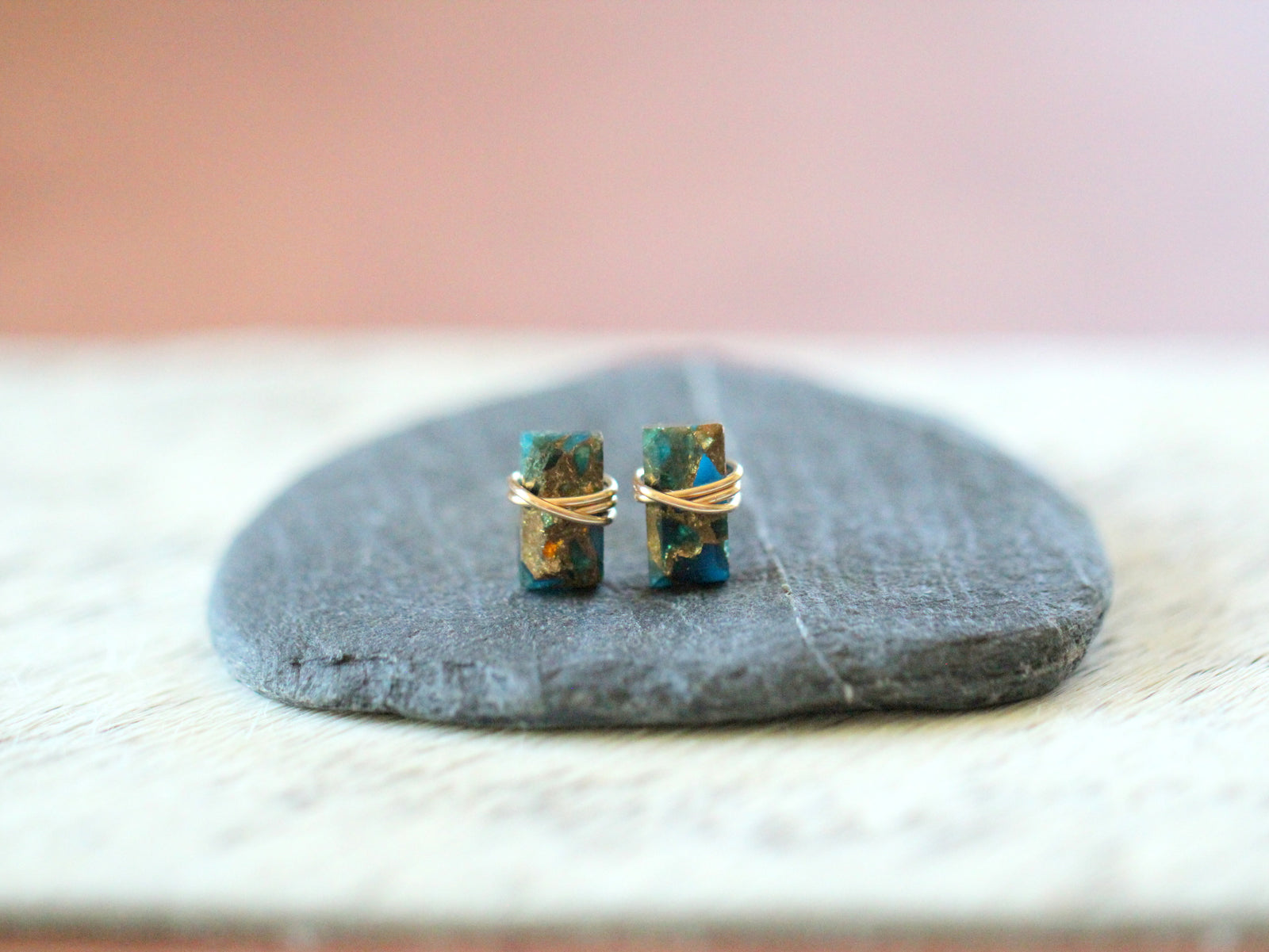 Baguette Studs - Copper Apatite
