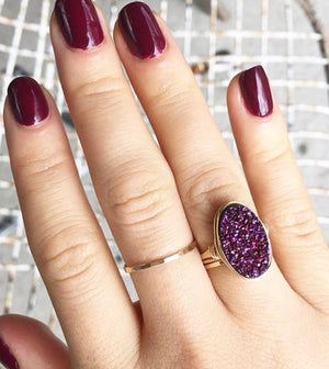 Oval Druzy Ring - Aubergine