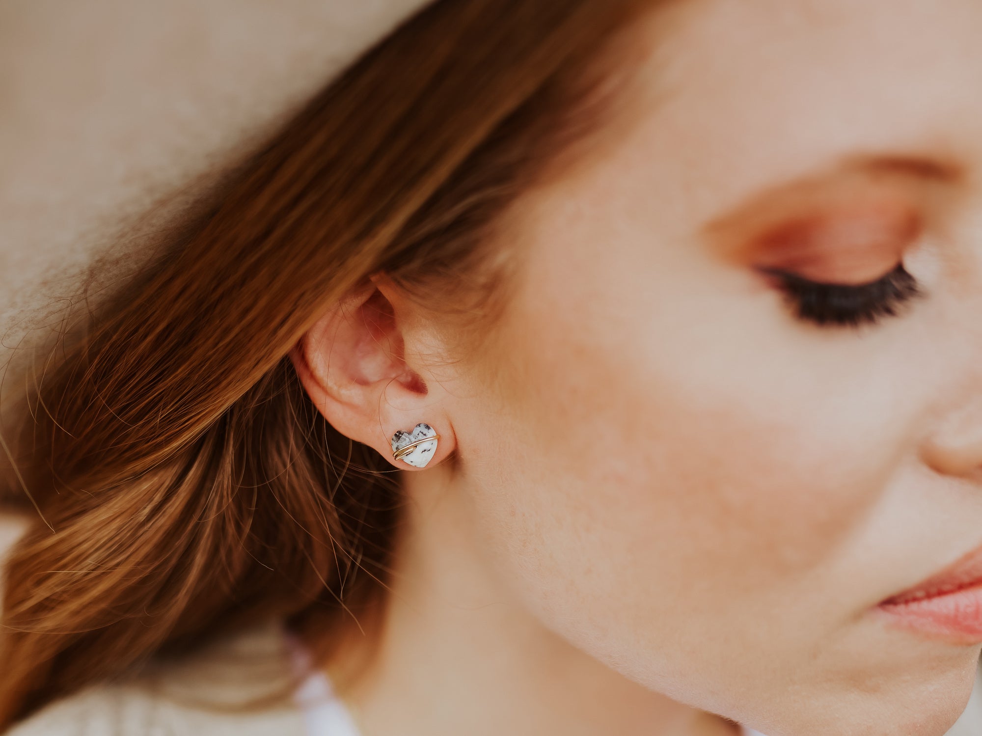 Heart Studs - Dendritic Opal