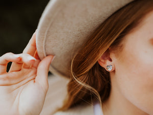 Heart Studs - Peach Moonstone