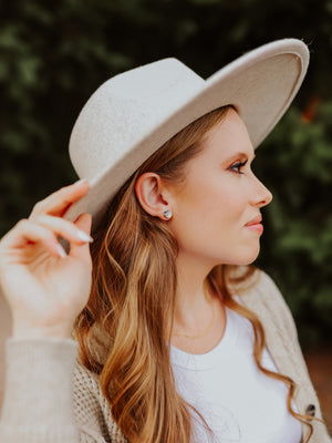 Heart Studs - Peach Moonstone