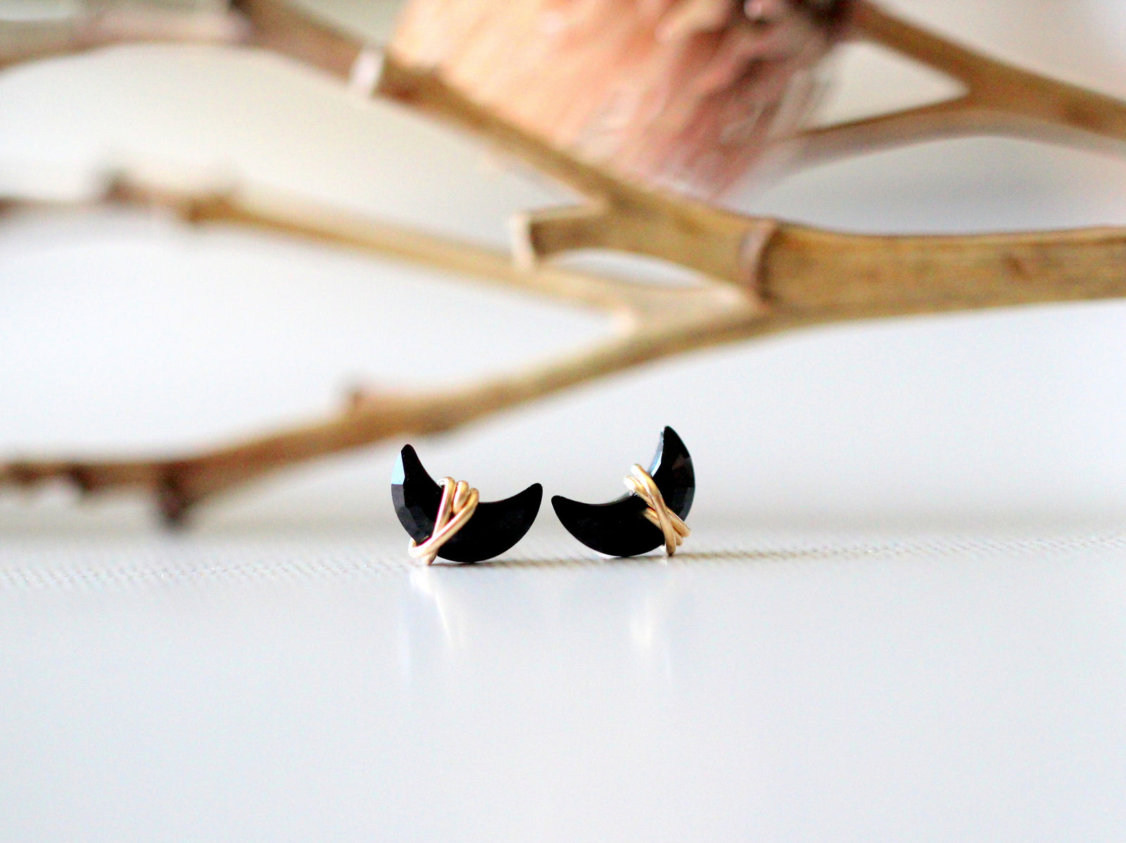 Mini Moonbeam Studs - Black Agate