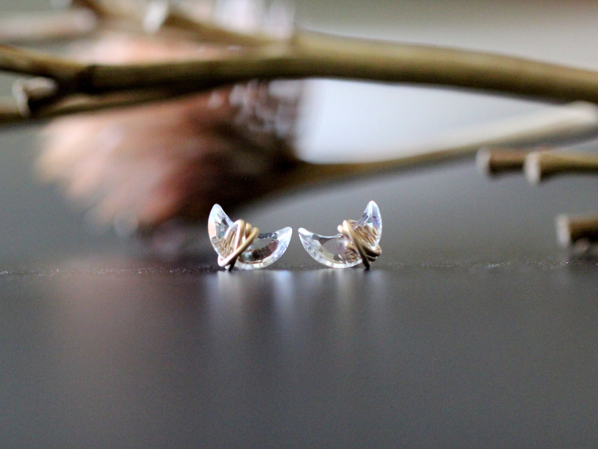 Mini Moonbeam Studs - Crystal Quartz