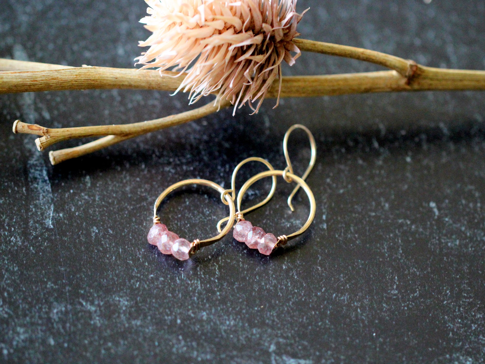 Posy Hoops - Strawberry Quartz