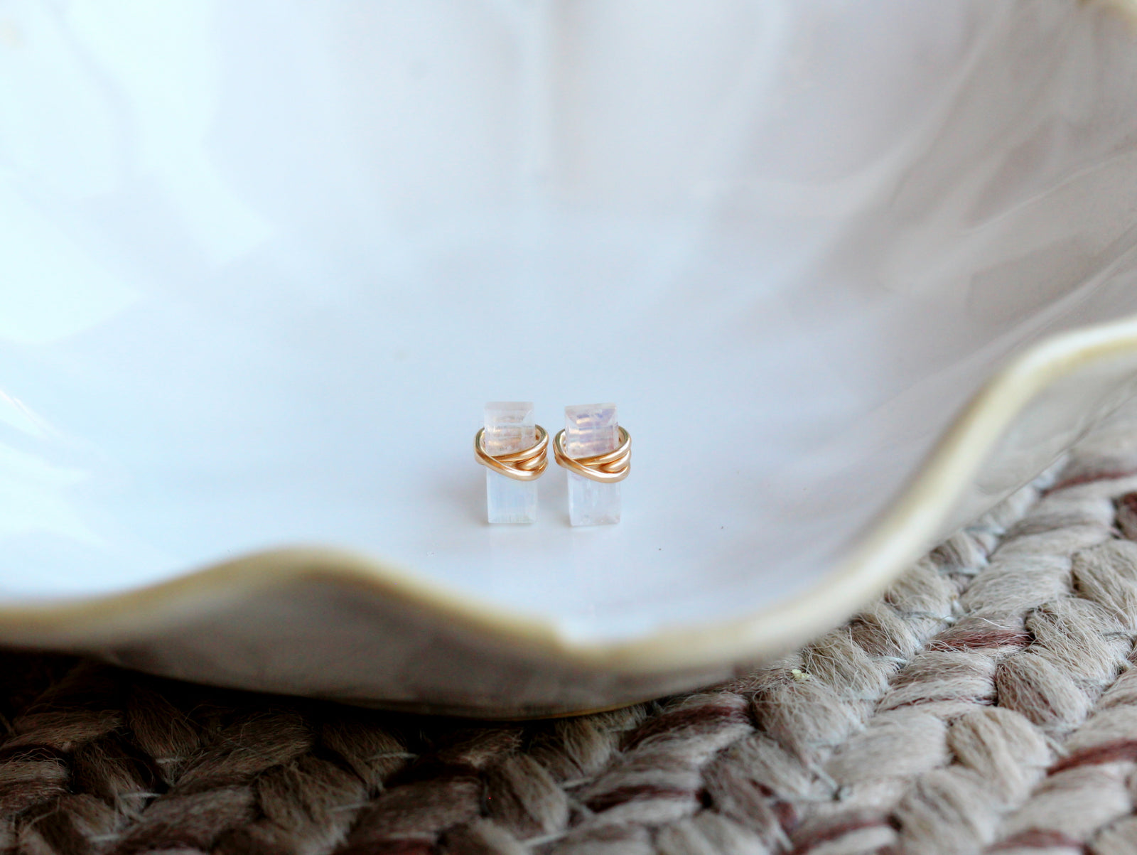 Baguette Studs - Moonstone