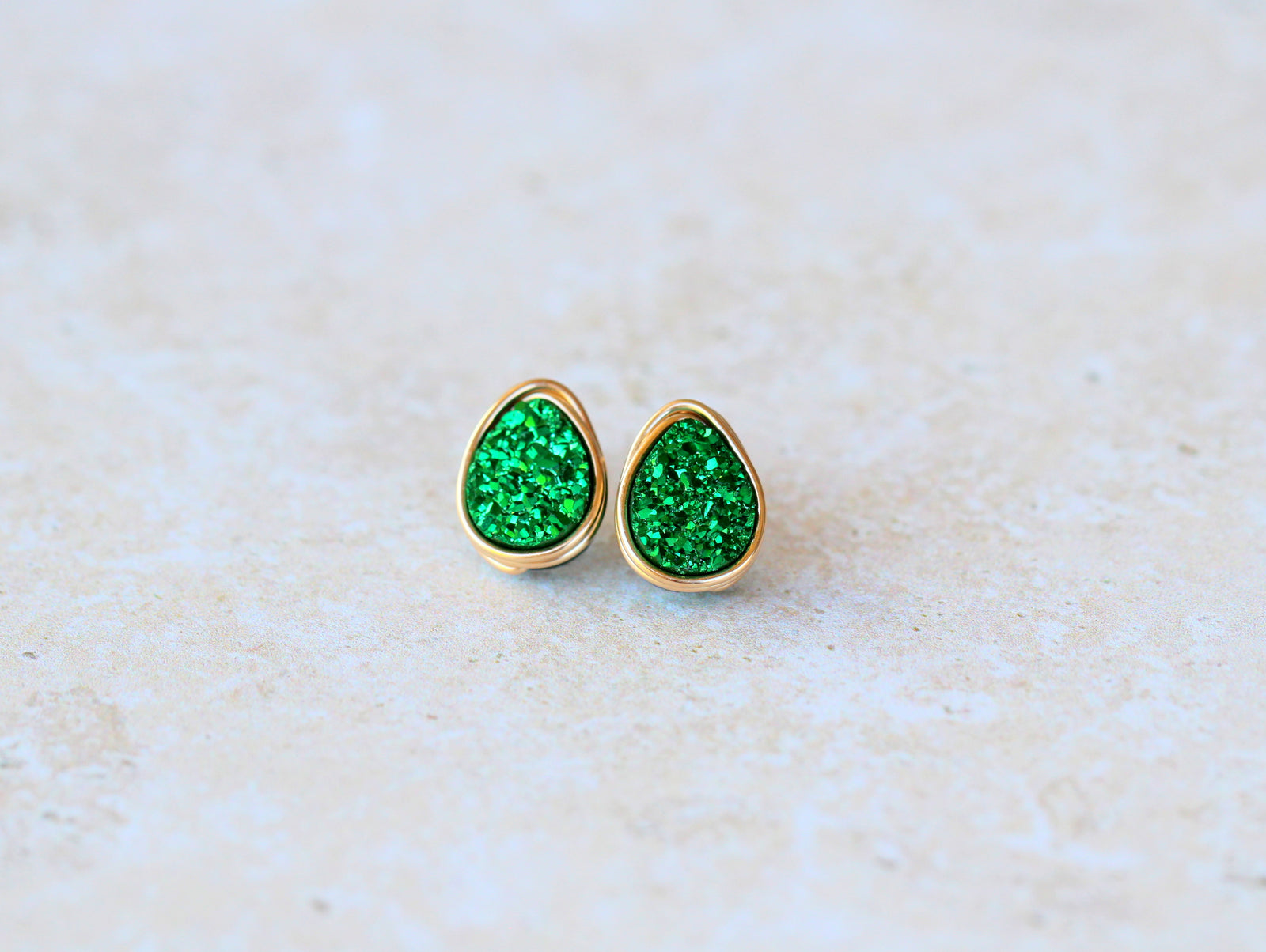 Druzy Teardrop Studs - Emerald City