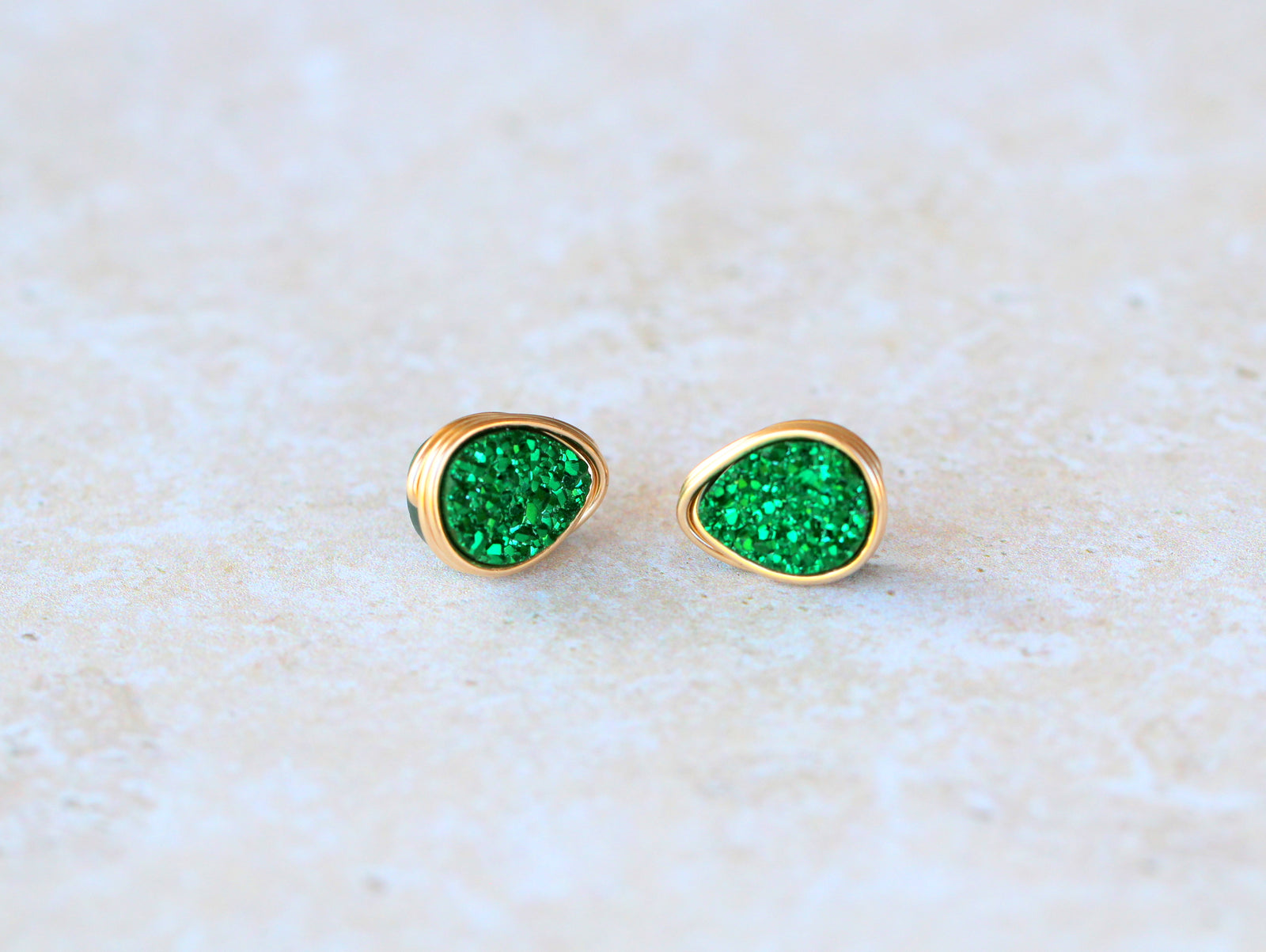 Druzy Teardrop Studs - Emerald City
