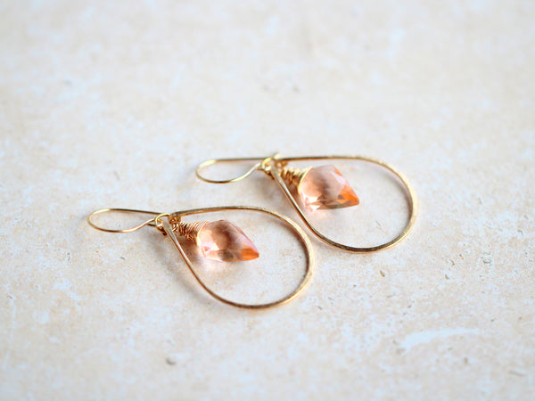 Arrow Hoop Earrings - Rosé Quartz - Saressa Designs®