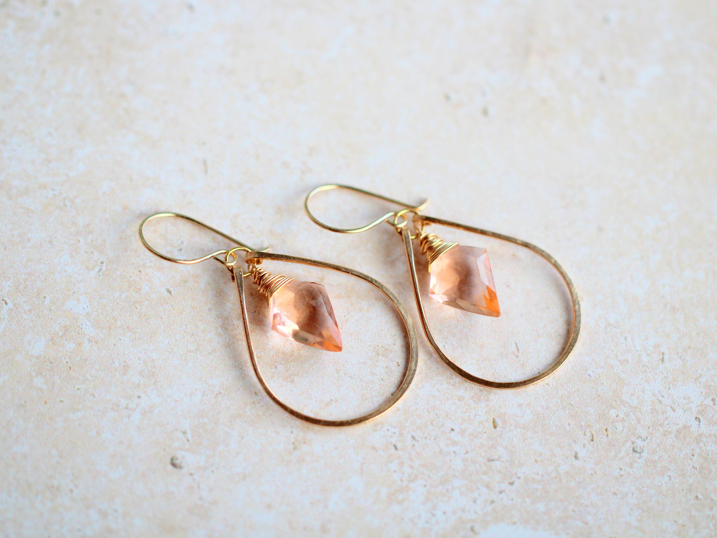 Arrow Hoop Earrings - Rosé Quartz - Saressa Designs®