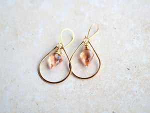 Arrow Hoop Earrings -  Rosé Quartz