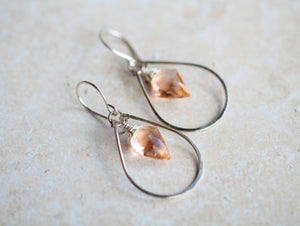 Arrow Hoop Earrings -  Rosé Quartz