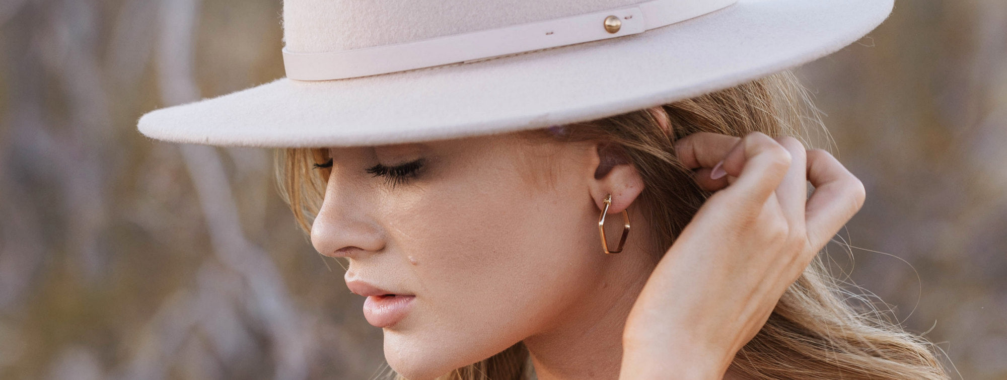 Open hexagon hoop earrings, 14k gold fill.