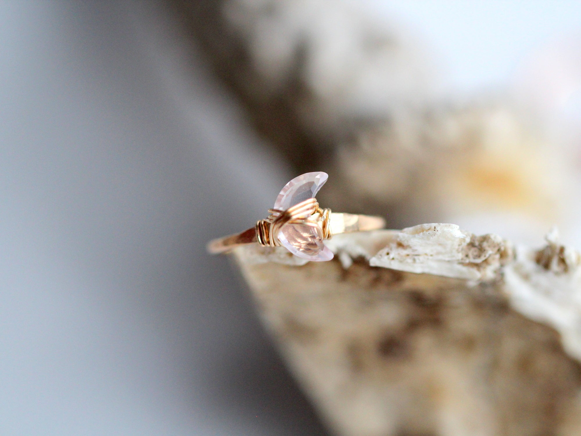 Mini Moonbeam Ring - Rose Quartz