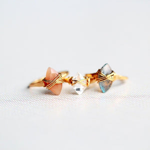 Marquis Caged Ring - Peach Moonstone