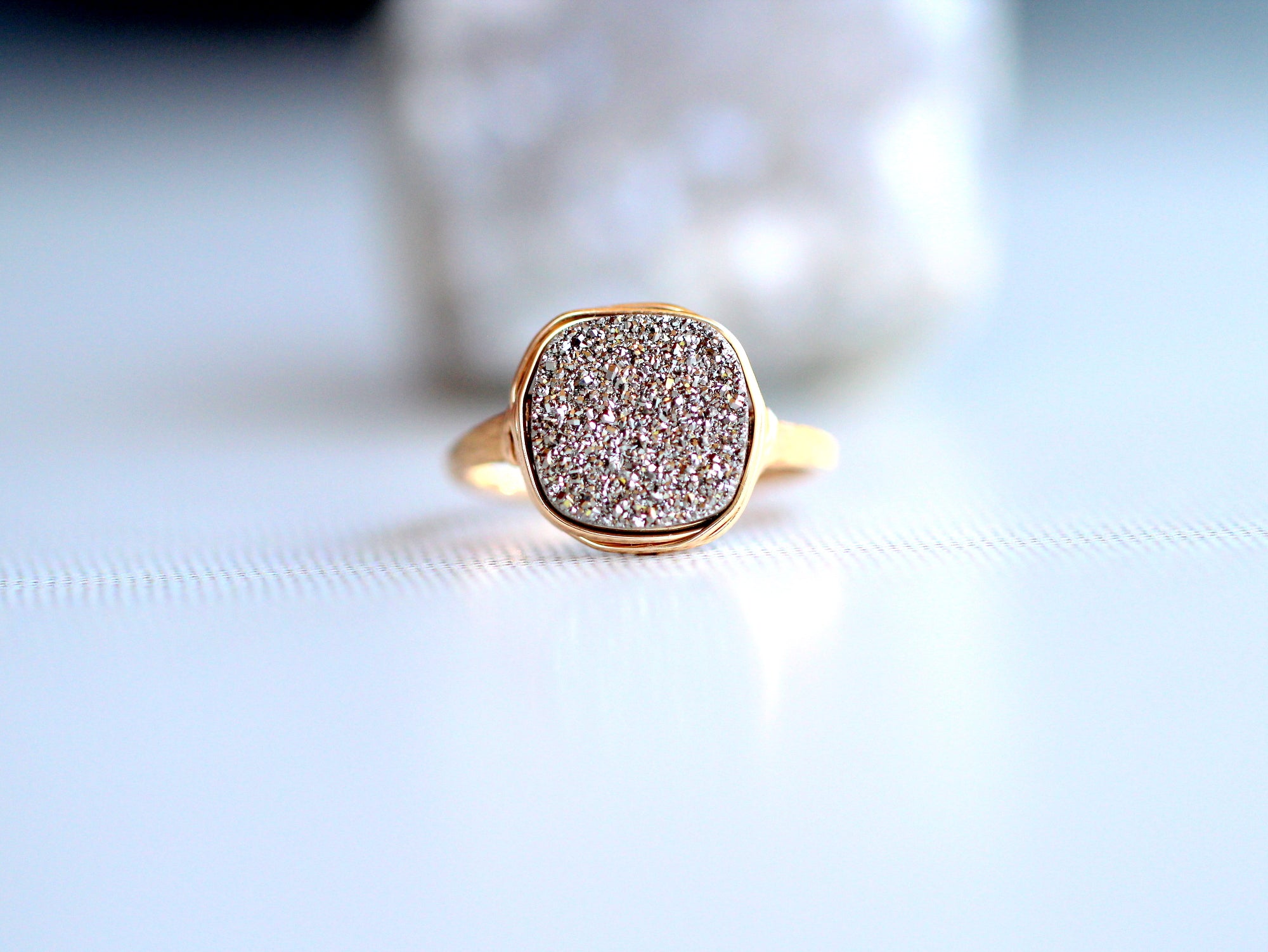 Druzy Cushion Cut Ring - Platinum