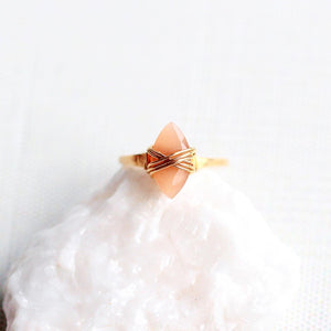 Marquis Caged Ring - Peach Moonstone