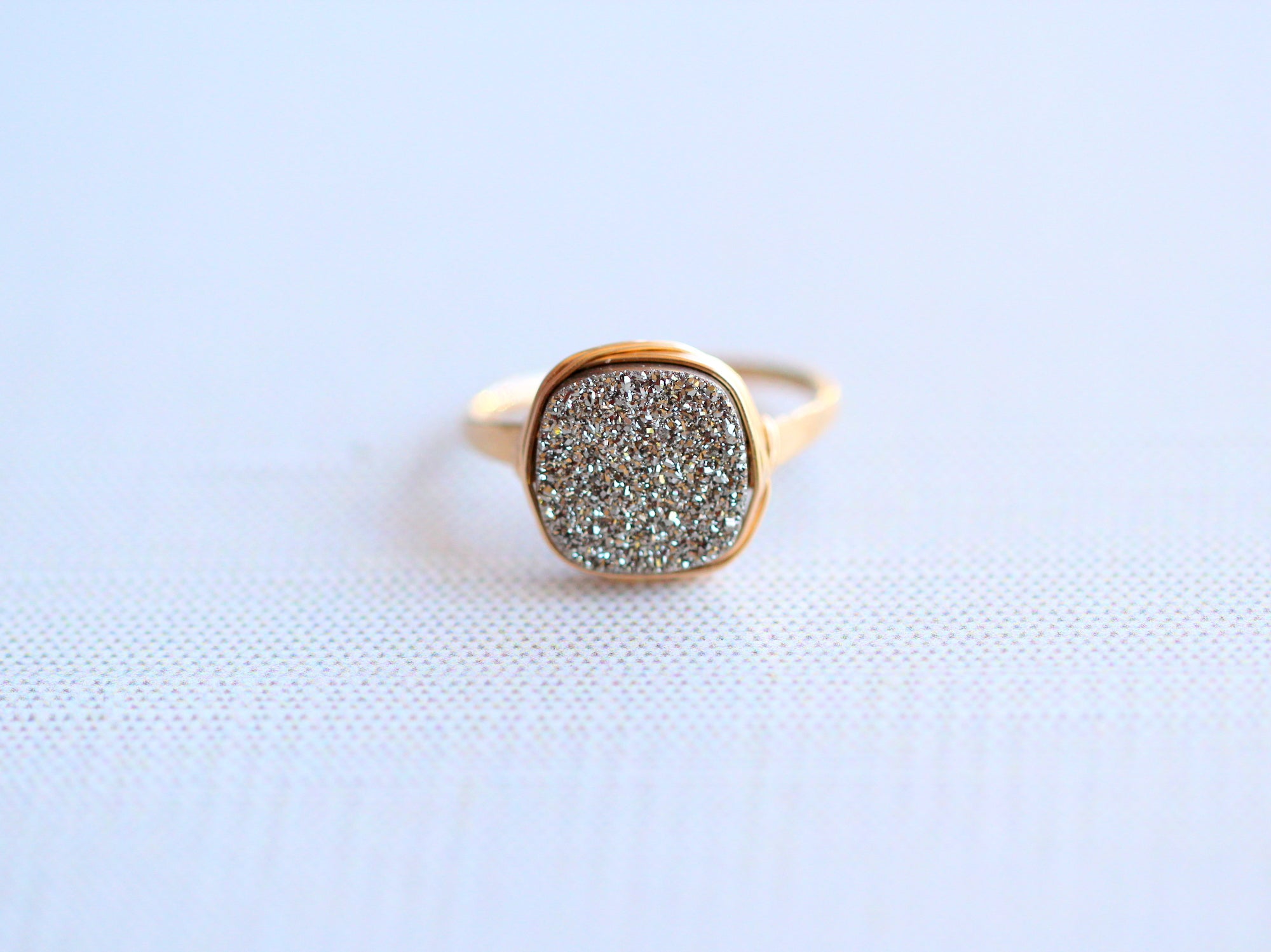 Druzy Cushion Cut Ring - Platinum