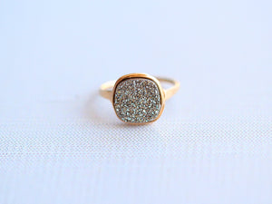 Druzy Cushion Cut Ring - Platinum