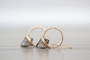 Smoky Quartz Dangle earrings, gold edgy hoops in gold, rose, sterling silver