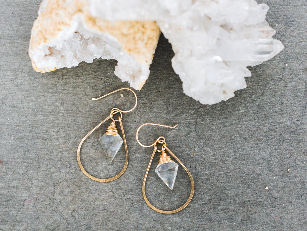 Arrow Hoop Earrings - Crystal Quartz  ( As Seen On Jane the Virgin )