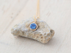 Baby Bezel Pendant Necklace - Cobalt