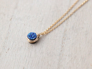 Baby Bezel Pendant Necklace - Cobalt