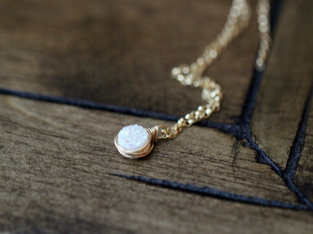 Baby Bezel Pendant Necklace - Confetti Cream