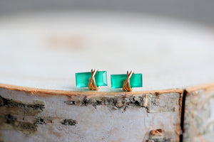 Baguette Studs - Green Onyx