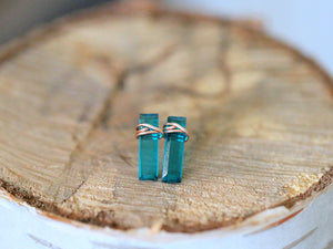 Teal Quartz Bar Studs