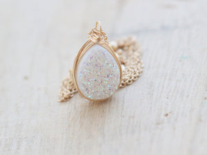 Druzy Teardrop Necklace - Confetti Cream  ( As seen On Law & Order SVU )