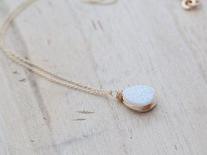 Druzy Teardrop Necklace - Confetti Cream  ( As seen On Law & Order SVU )