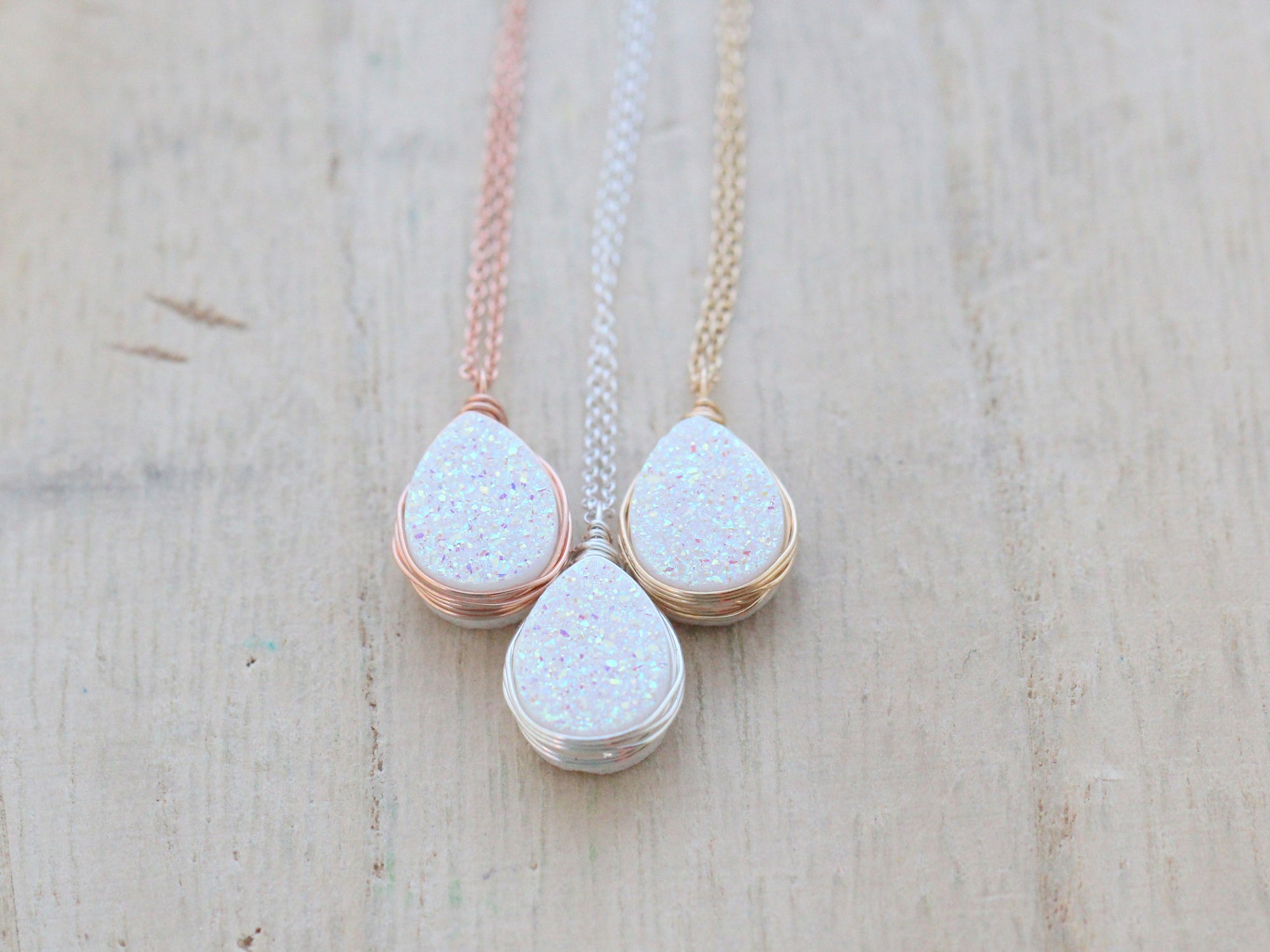 Druzy Teardrop Necklace - Confetti Cream  ( As seen On Law & Order SVU )