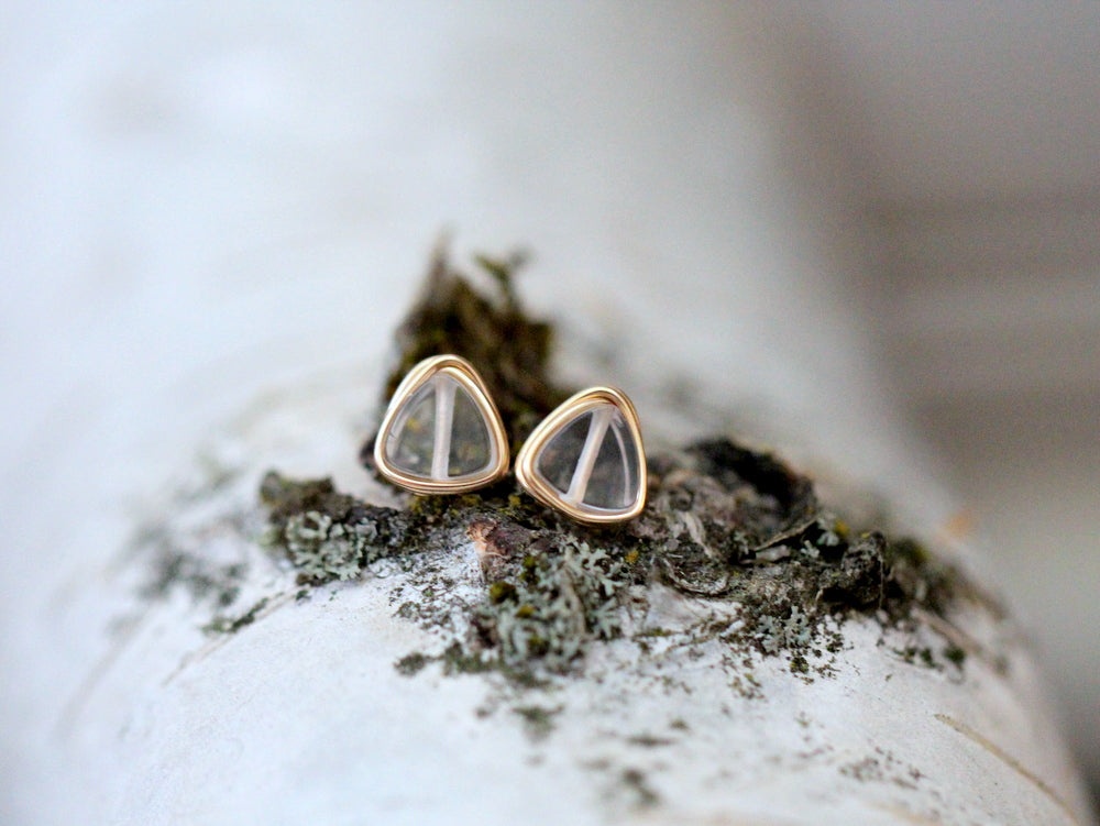 Petite Triangle Studs - Crystal Quartz