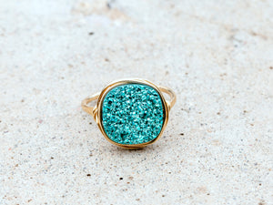 Druzy Cushion Cut Cocktail Ring - Teal