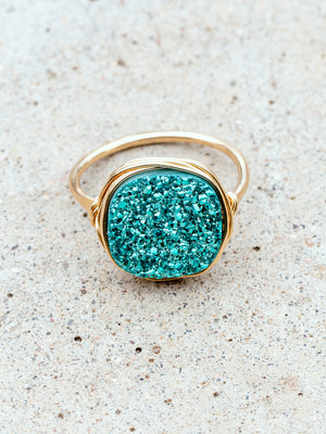 Druzy Cushion Cut Cocktail Ring - Teal