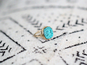 Druzy Cushion Cut Cocktail Ring - Teal