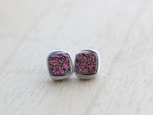 Druzy Cushion Cut Studs - Unicorn