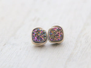 Druzy Cushion Cut Studs - Unicorn