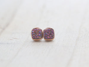 Druzy Cushion Cut Studs - Unicorn