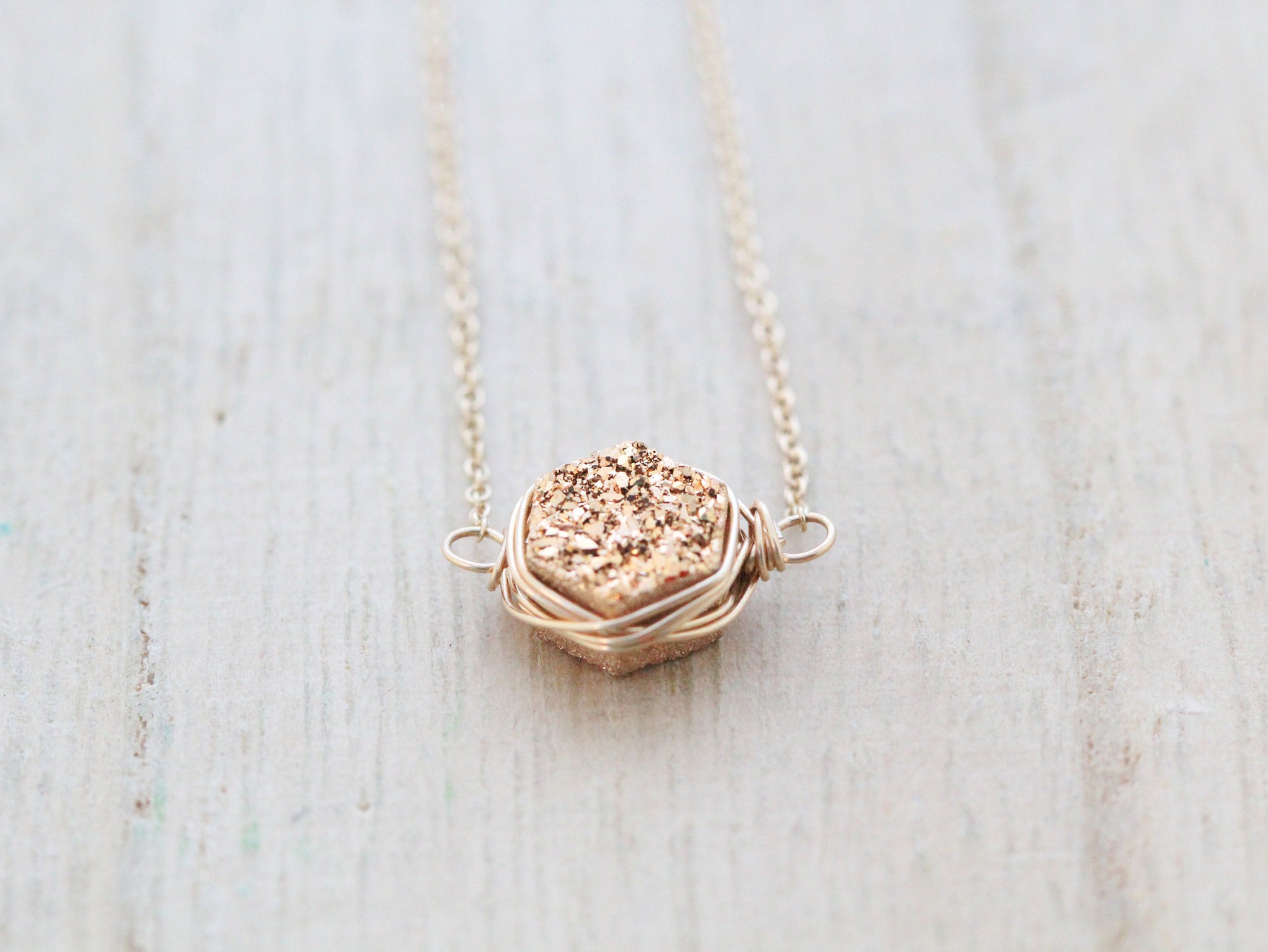 Gilded Hexagon Druzy Necklace