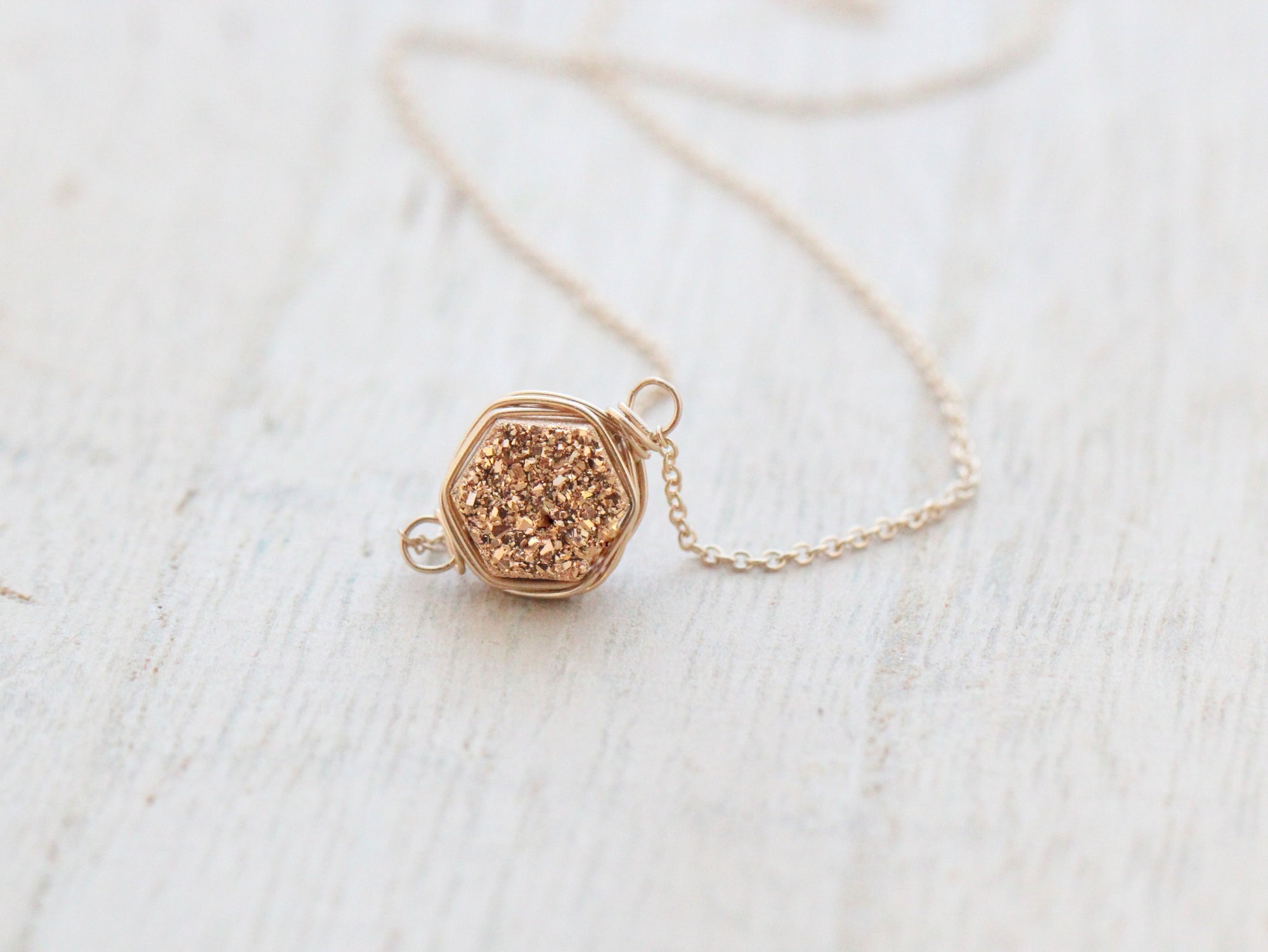 Gilded Hexagon Druzy Necklace