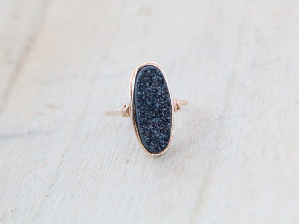 Long Oval Druzy Ring - Eclipse