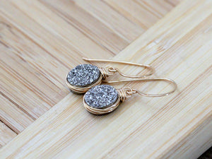 Druzy Oval Drops - Platinum