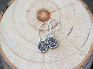 Druzy Oval Drops - Platinum